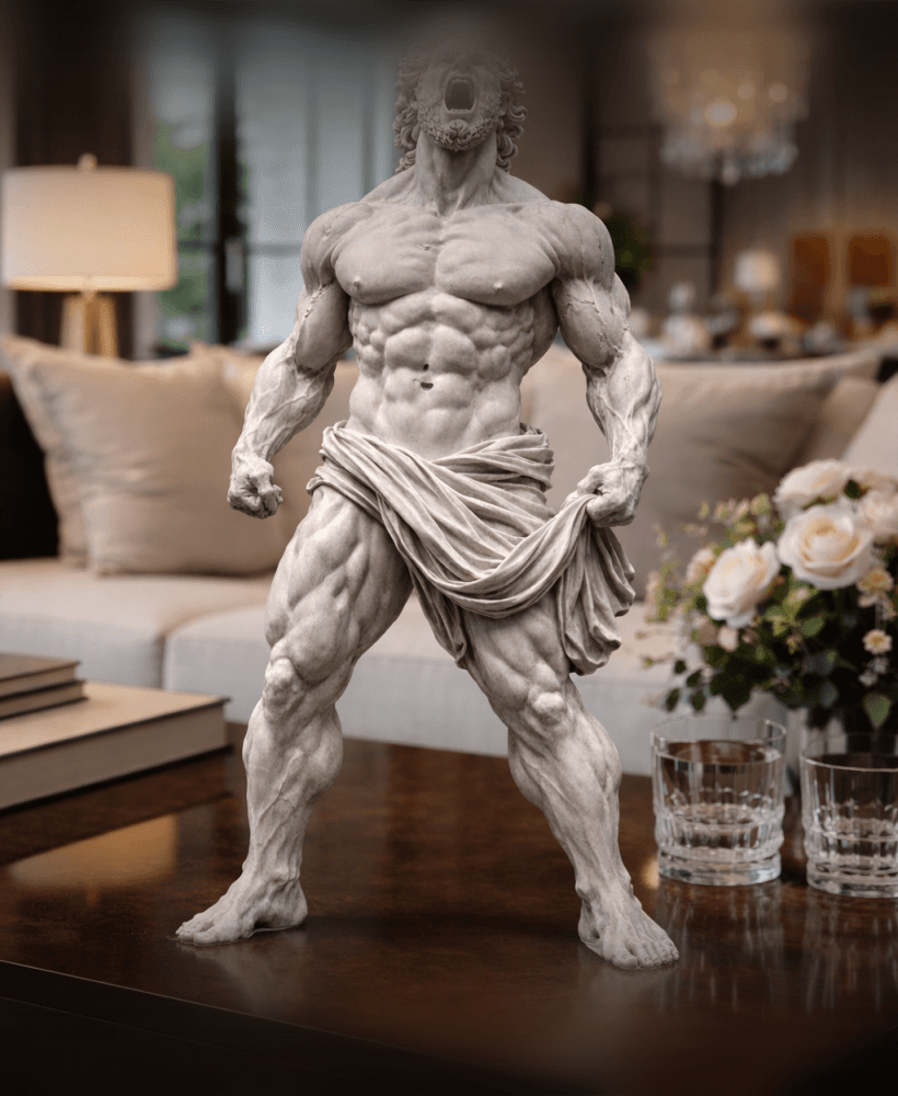 Roaring Titan Warrior Statue STL – Muscular Mythology Sculpture for 3D Printing 3d model