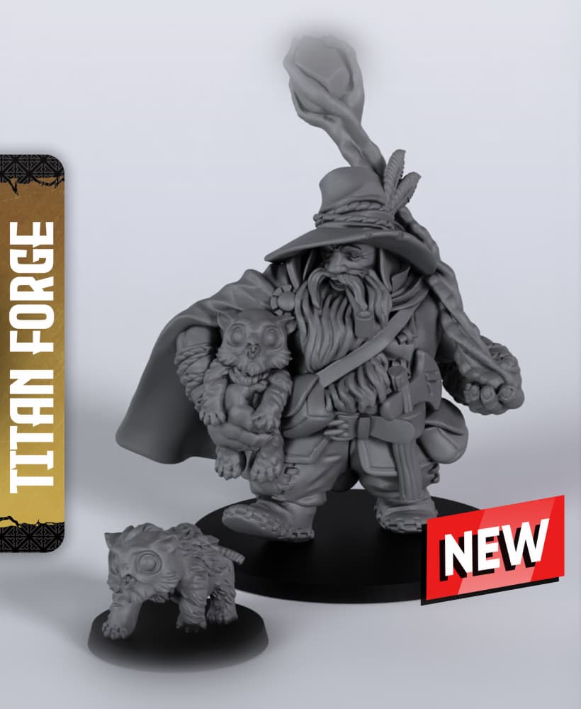 Dwarf Male Druid - With Free Dragon Warhammer - 5e DnD Inspired for RPG and Wargamers 3d model