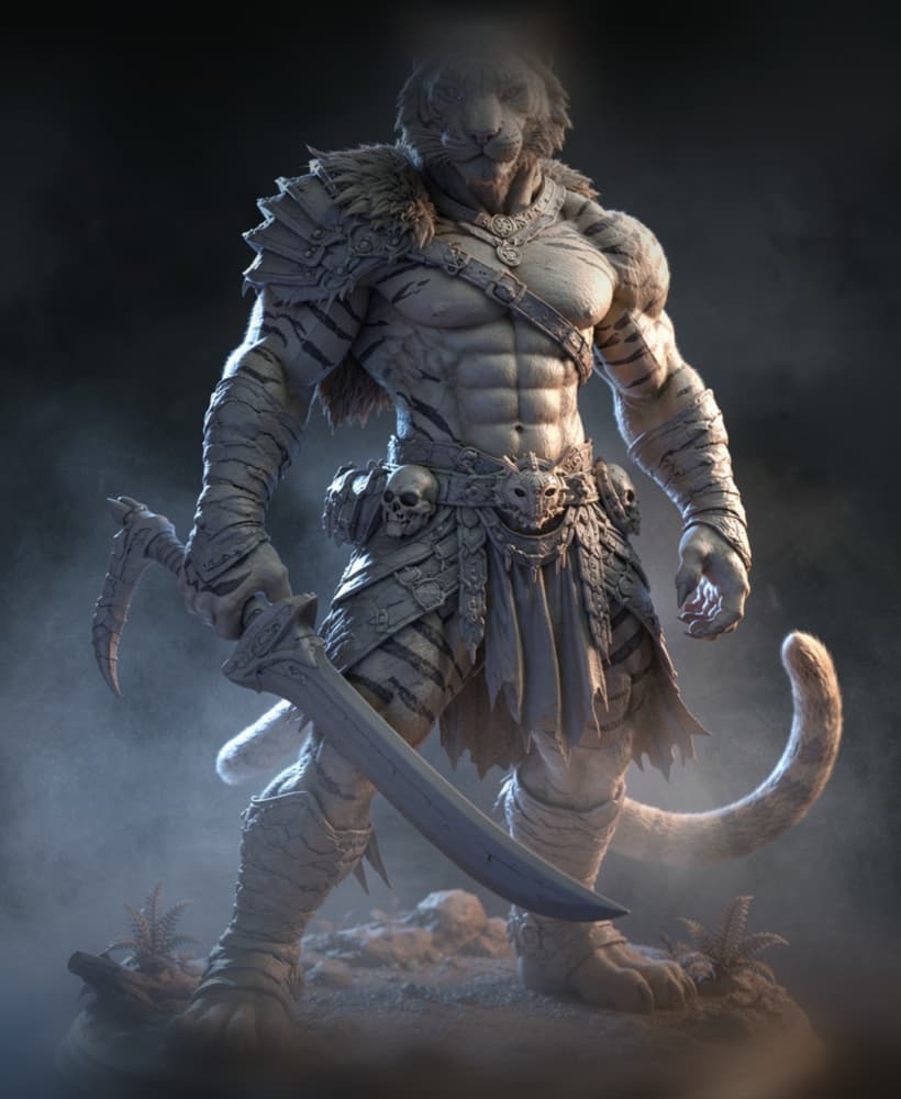 Tiger Warrior Miniature 32mm. 3MF + STL 3d model