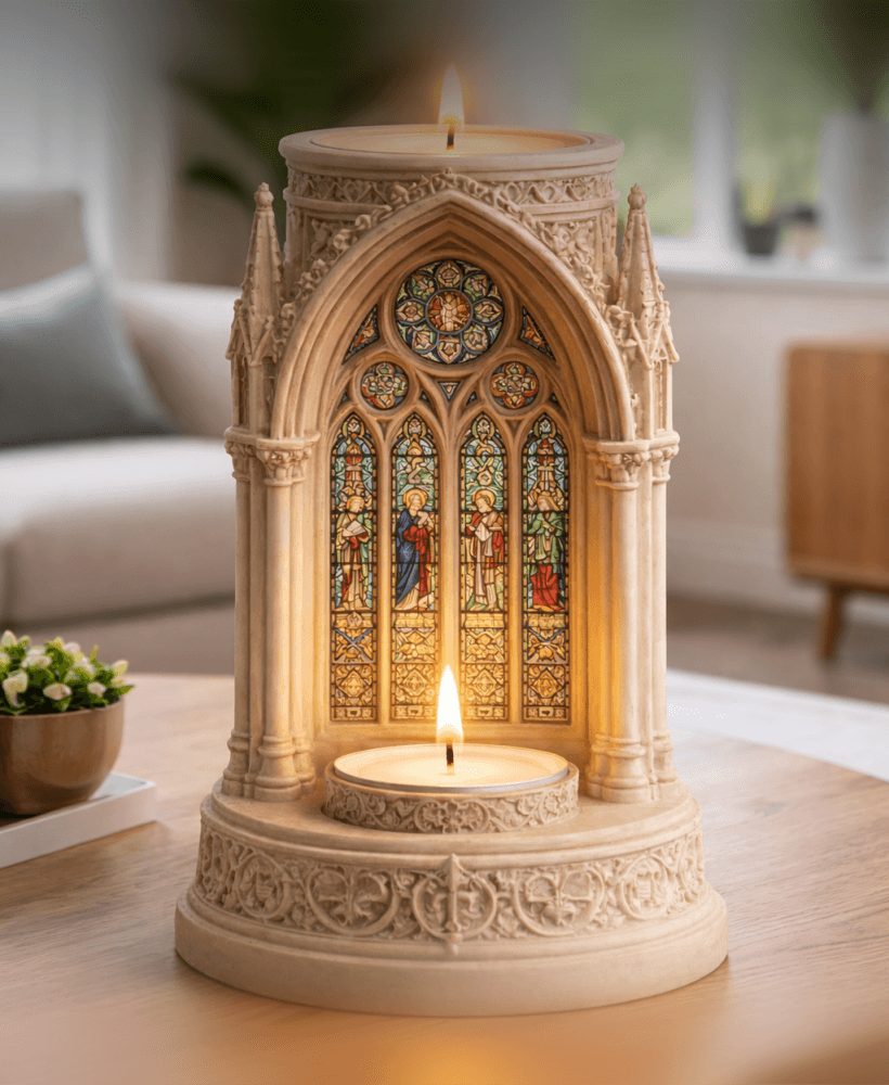 Gothic Cathedral Tealight Holder STL – Stained Glass Church Candle Decor 3d model