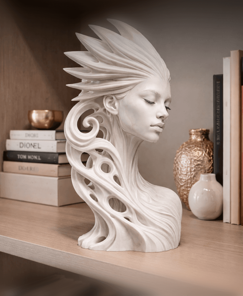 Wind Spirit Muse Bust STL – Flowing Fantasy Female Sculpture for 3D Printing 3d model