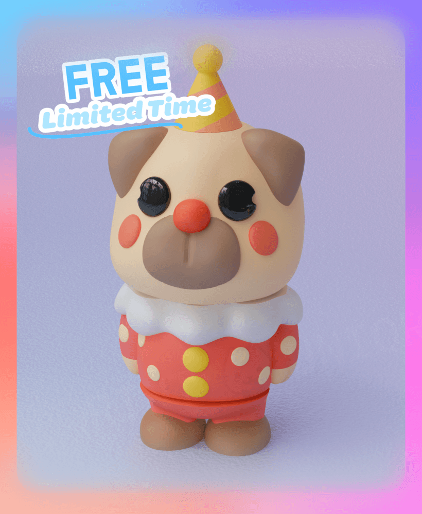 Pug Clown Keychain (Single Color) 3d model