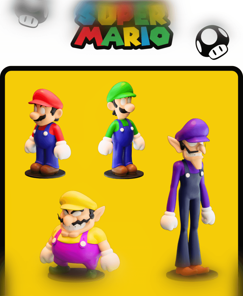 Mario Characters - Mario - Luigi - Wario - Waluigi 3d model