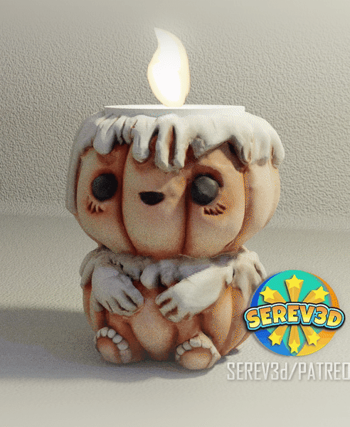 Pumpkin Candle Holder - Cute Halloween Decor - No Supports 3D Print STL/3MF 3d model