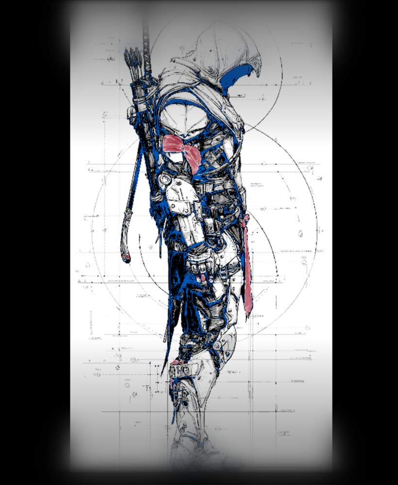 Fanart design of Assassins Creed Main Character in Blueprint - Hueforge Art 3d model