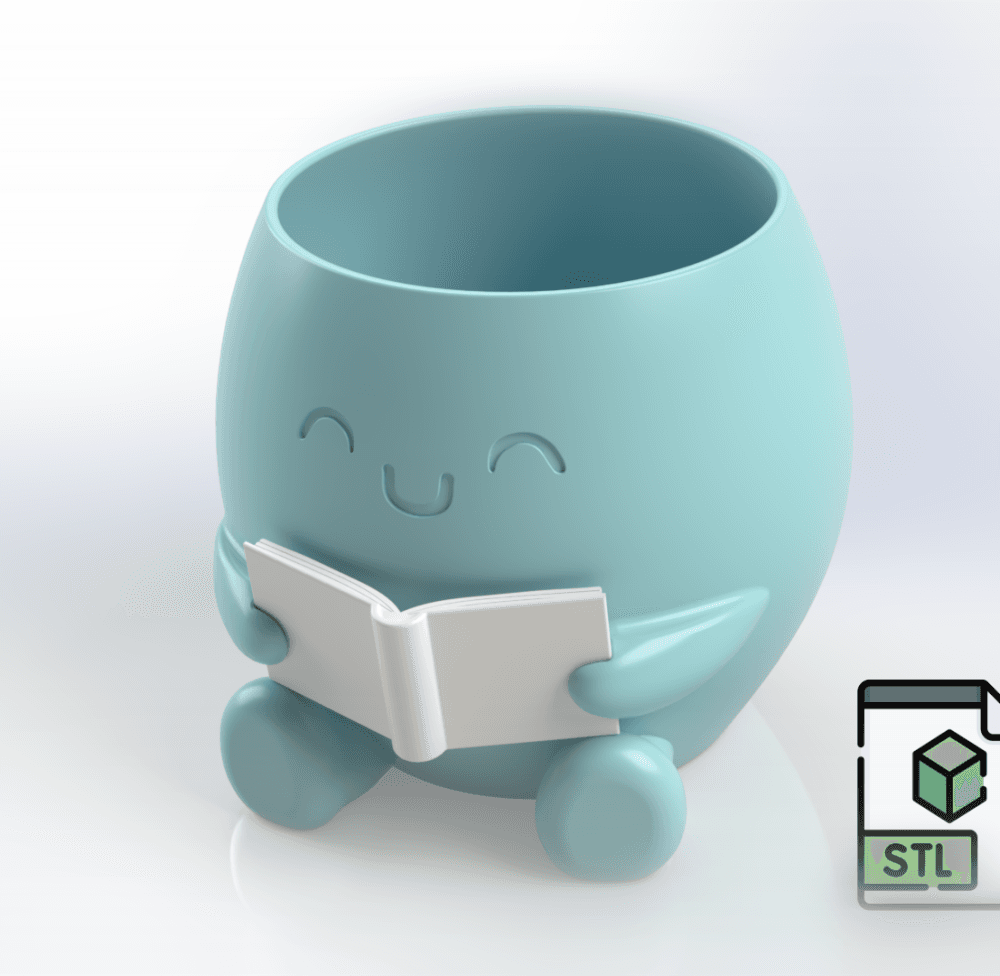Reading Buddy Planter STL | Cute Book Pot | Desk Decor 3d model