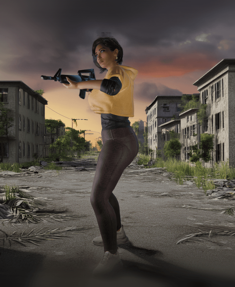 Asian Woman with Assault Rifle v2 3d model