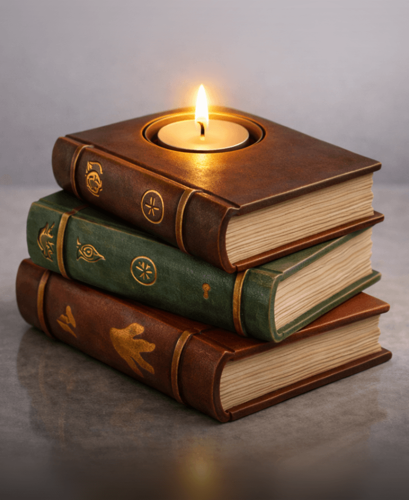 Stacked Books Tealight Holder STL – Book Lover Library Candle Decor 3d model