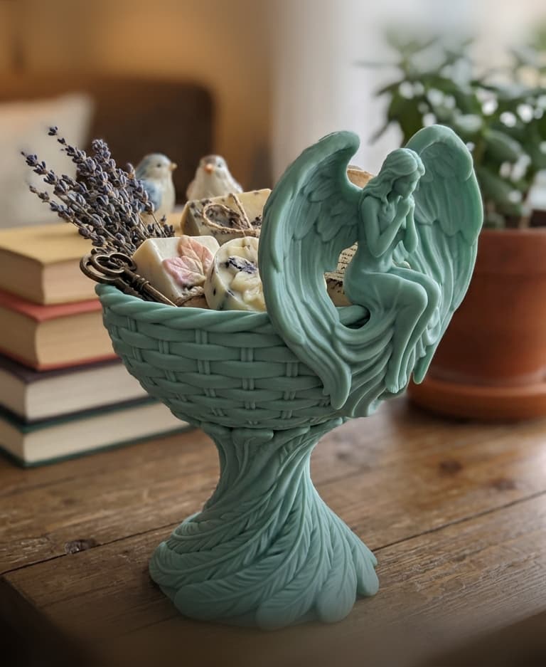 Angel Basket Catchall Bowl STL | Sculptural Winged Goddess Organizer | Decorative 3d model