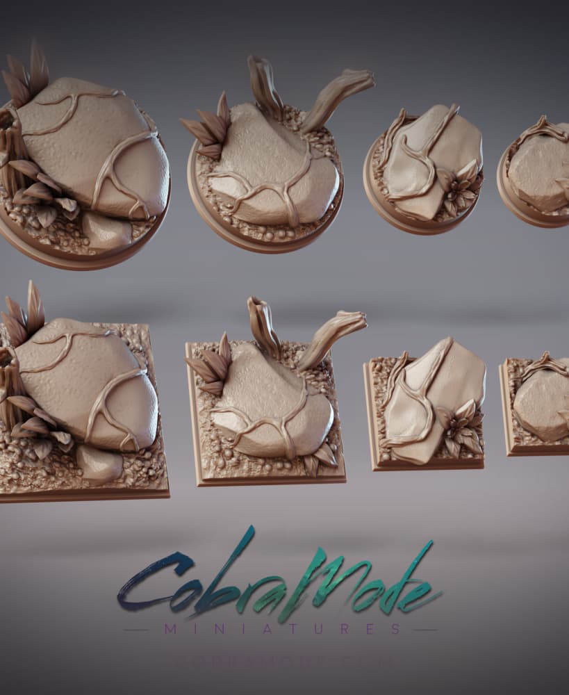 Vine and Rocks Base Pack (8pcs) - Round and Square Versions 3d model