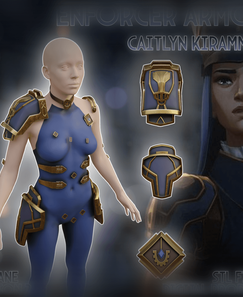 Caitlyn Kiramman Enforcer Armor Cosplay Outfit Arcane League of Legends 3d model