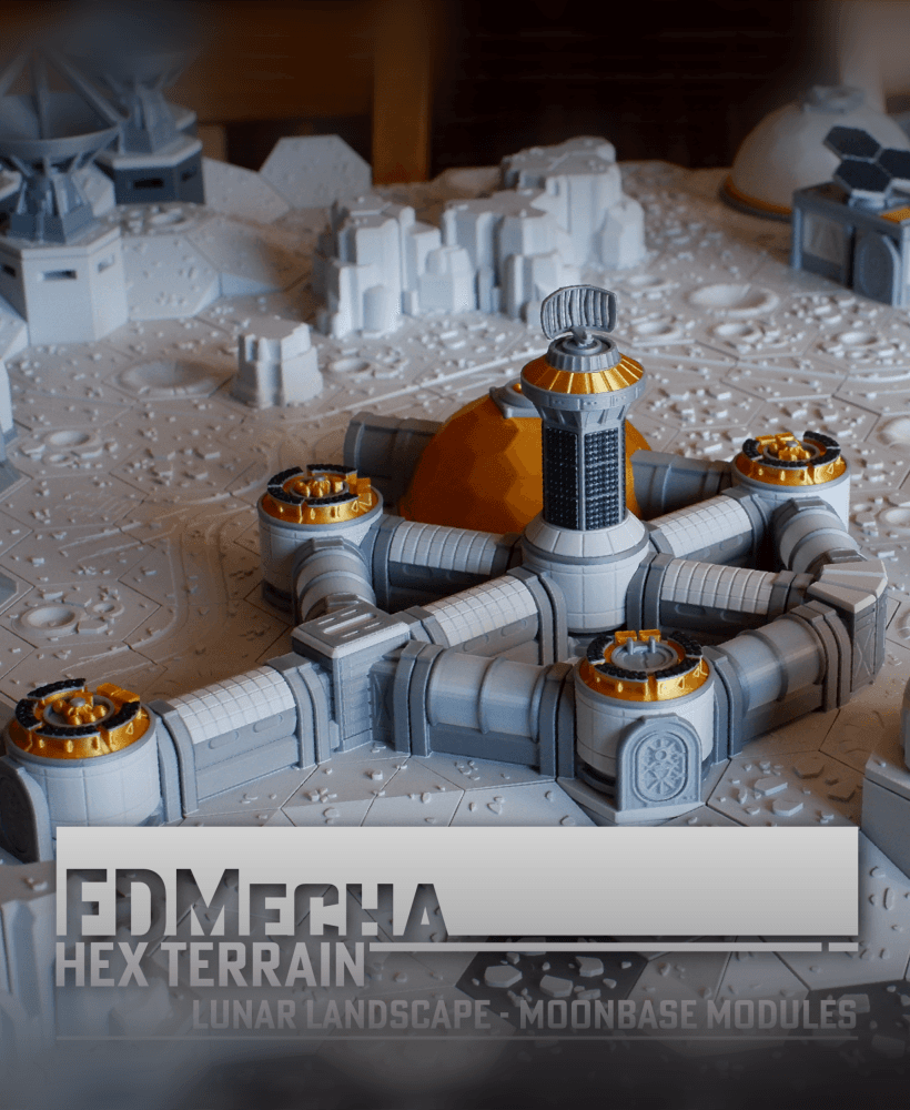 FDMecha Hex Terrain: Lunar Landscape - Moonbase Modules 3d model