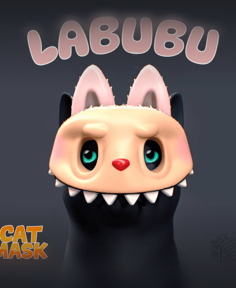 Labubu Style Cat Mask – Stylized 3D Print Model for Toys, Animals, Cosplay & Collectibles 3d model