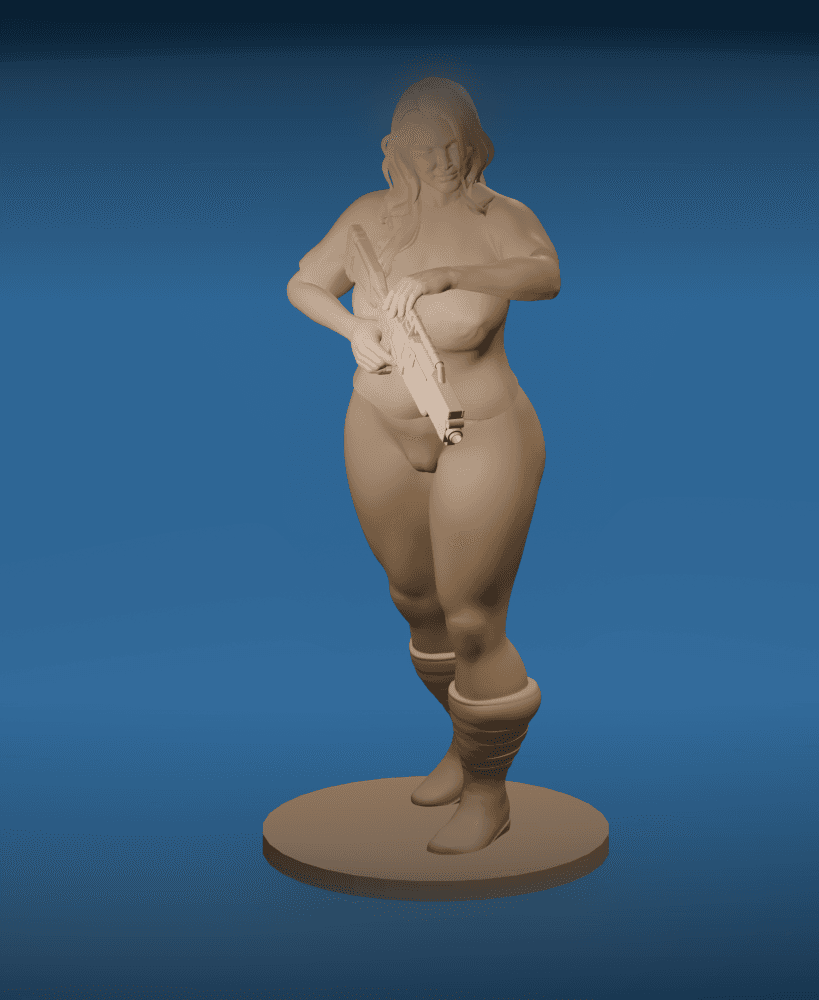 Stocky Futuristic Fighter Woman with Blaster Rifle V2 3d model