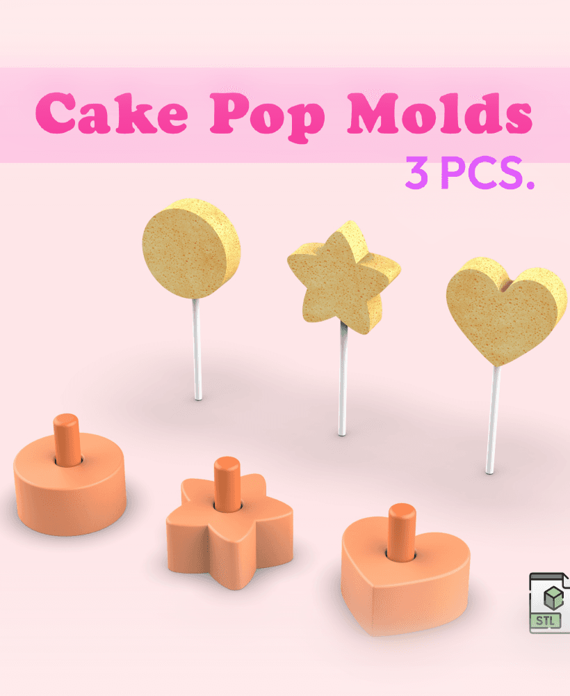3D Cake Pop Molds Set, 3 pcs. Star - Heart - Round Shape, DIY Baking Molds, Cookie Decorating 3d model