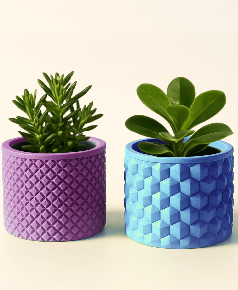 Unique Textured Planter, Pattern Planter Pot, Diamond & Cube Patterned, Cute Plant Holder, Cactus 3d model