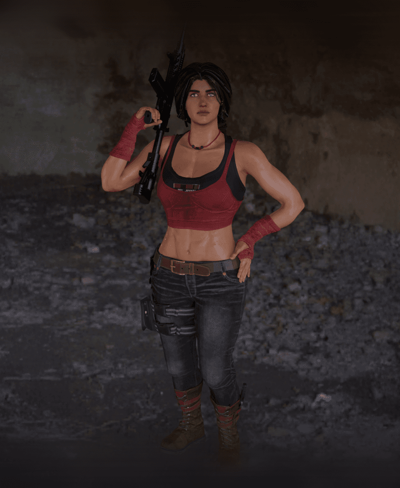Mercenary Woman with Rifle v2 3d model