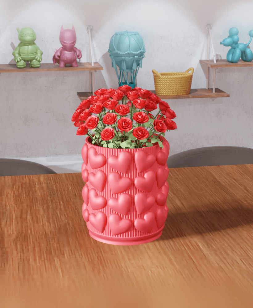 Hearts Ribbed Decorative Vase / Desk Organizer 3d model