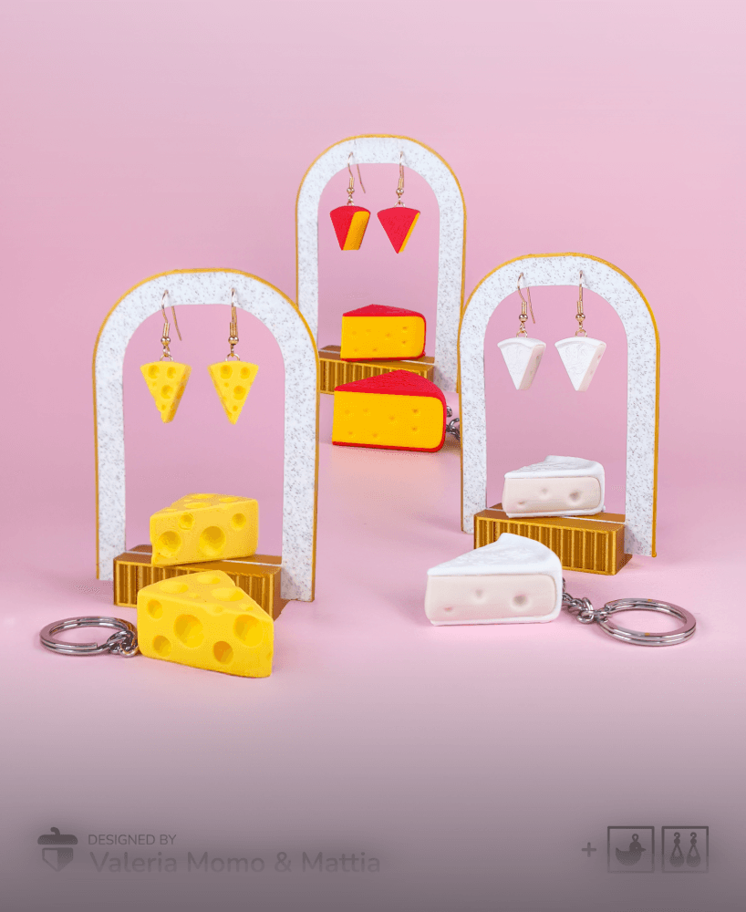 Mini Cheese Collection (Keychain & Earrings) 3d model