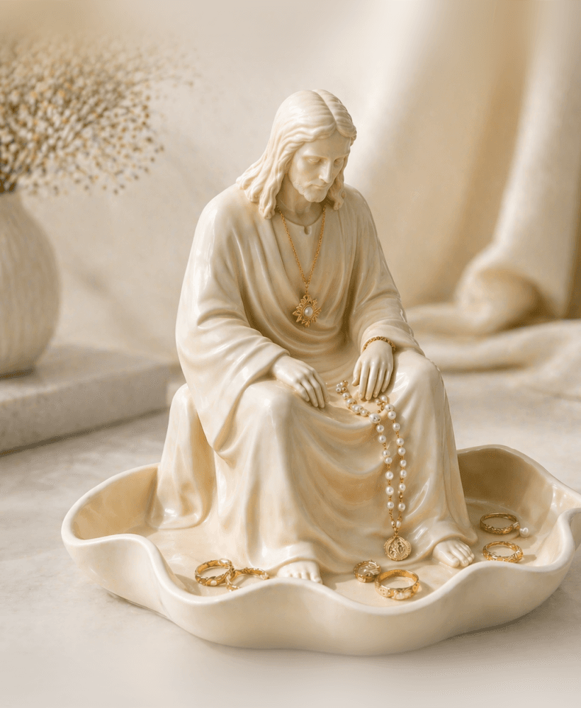 Free Jesus Rosary Jewelry Tray STL – Christian Trinket Dish & Religious Home Decor 3D Print 3d model