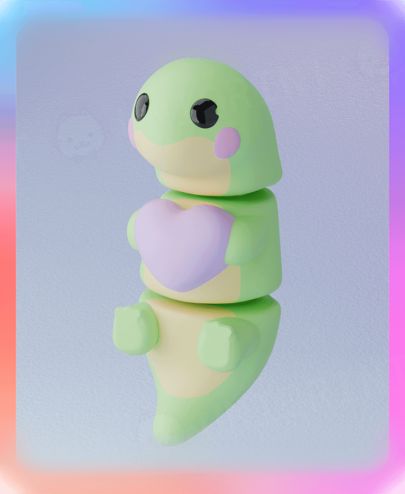 Flexi Dino and the Valentine’s Heart Keychain (Single Color) 3d model
