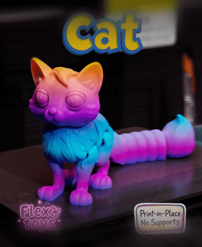 Flexi Cat Felix โ Articulated Print-In-Place 3D Printable Cat Toy (No Supports Required) 3d model