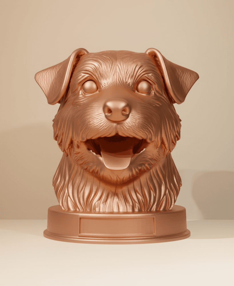 Norfolk Terrier Dog Bust with Nameplate - 3D Printable Dog Lover Gift 3d model