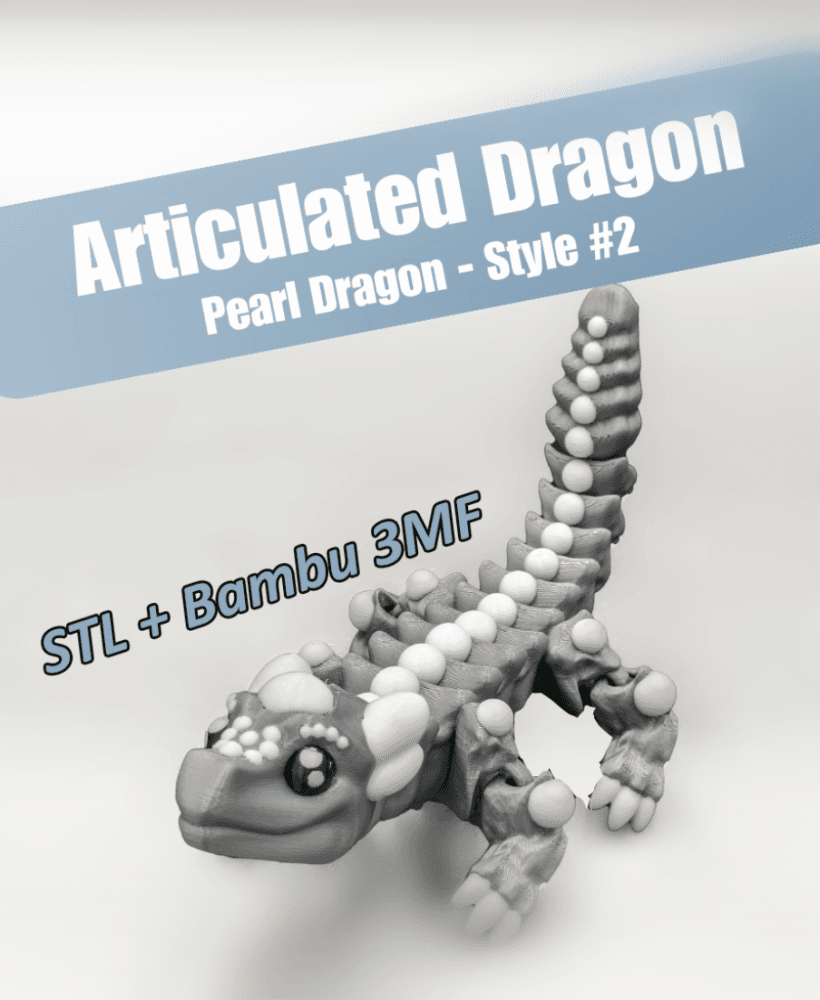 Articulated Dragon - Pearl Dragon, Style #2 - Snap-Flex Fidget Toy 3d model