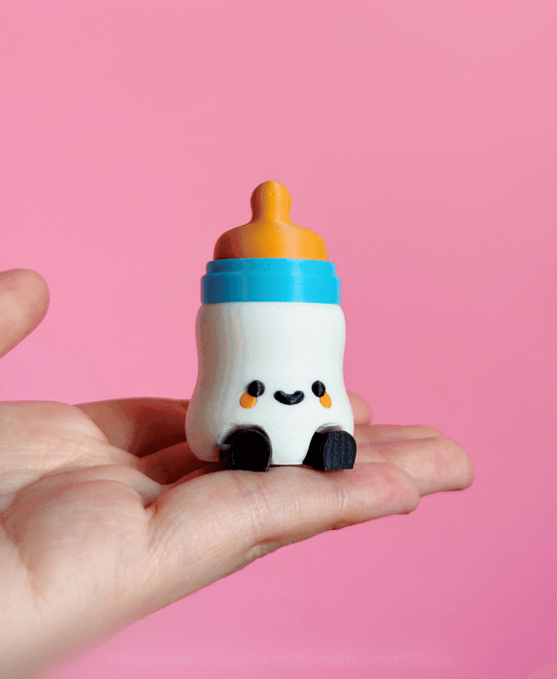 Cute Articulated & Clicker Baby Bottle | Print-in-place | Support-free 3d model