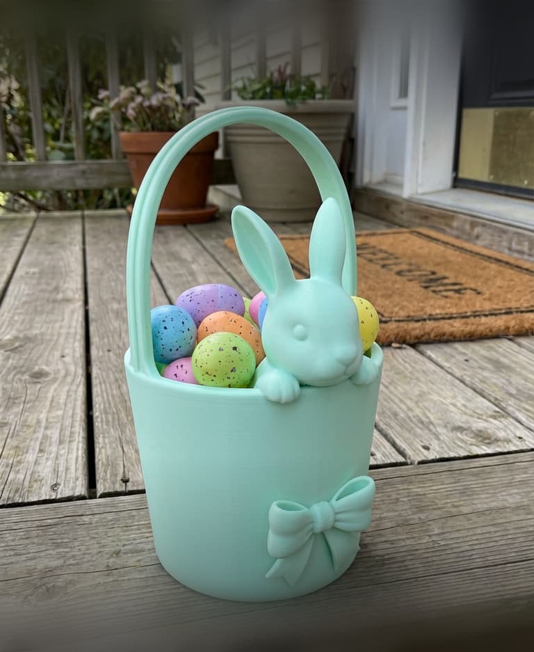 Cute Easter Bunny Basket | Egg Holder Bucket with Bow | Spring Decor Candy Basket 3d model