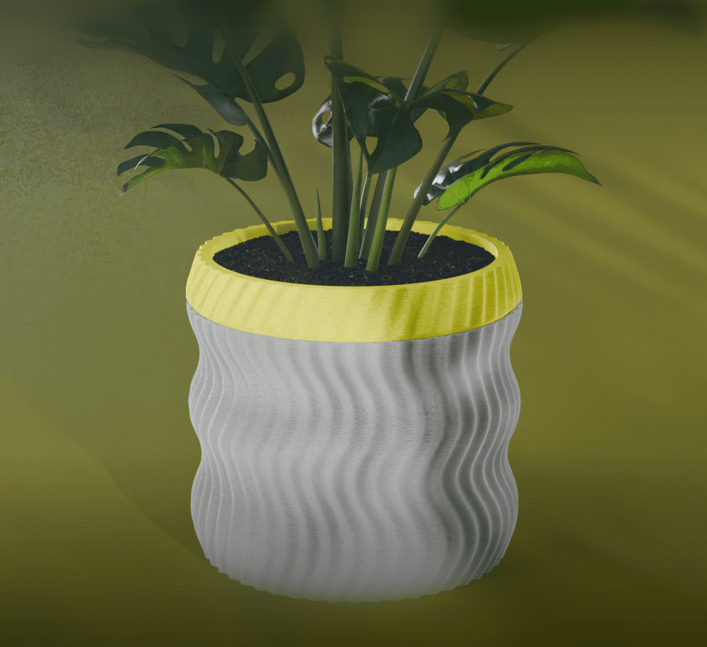 Hana Planter Pot, Wavy Sine | Small, Medium, Large | Self Watering and Drip Tray 3d model