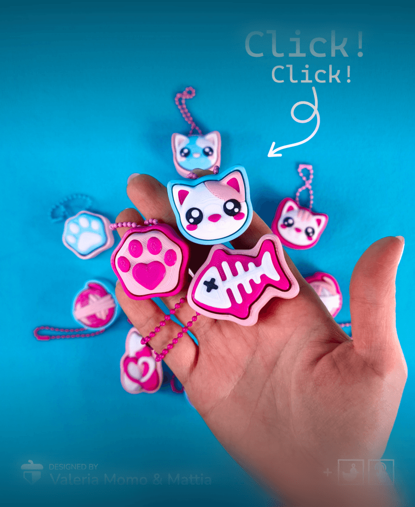 Cute Clicker Cat Pack! Clicky & Keychain Fidget 3d model