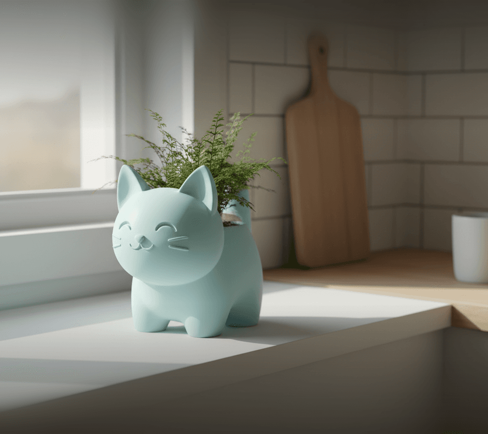 cute cat plant pot 3d model