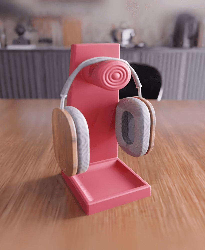 Modern Headphone Stand with Integrated Tray 3d model