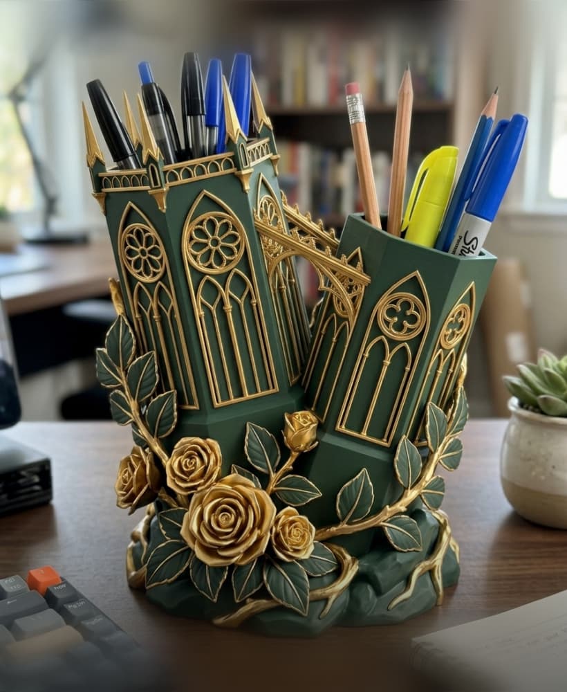 Gothic Cathedral Pen Holder & Desk Organizer 3d model