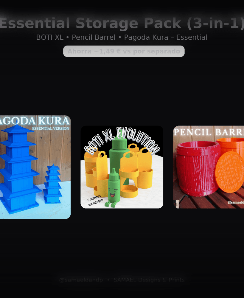 Essential Storage Pack STL (3-in-1): BOTI XL + Barrel Holder + Pagoda Kura 3d model