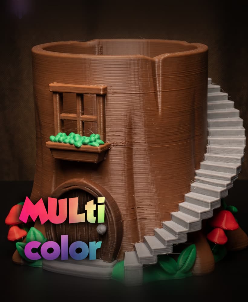 Tree Stump Cottage Planter 3MF | Fantasy Decor Multi-Color | FDM 3d model