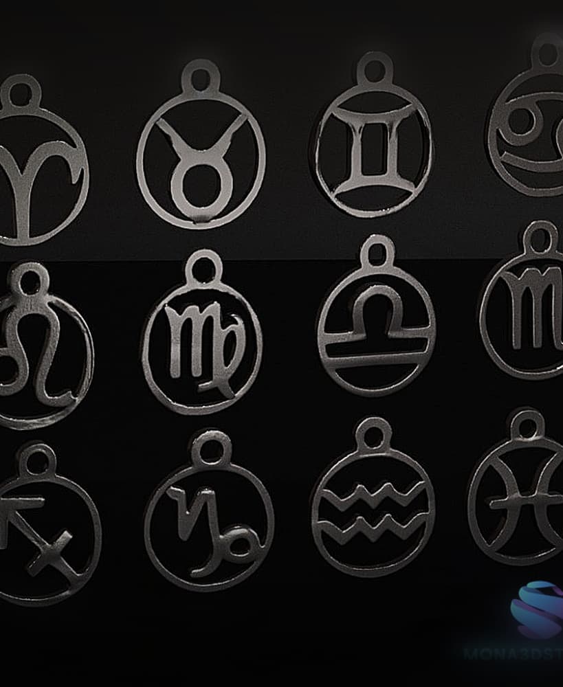 Zodiac Signs Pendant & Keychain Set | 3D Printable STL | Two Versions Included 3d model