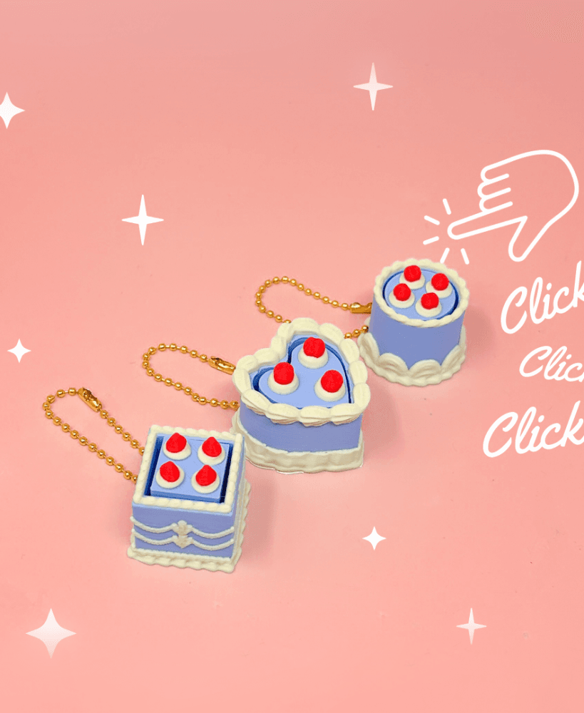 Mini Vintage Cake Clicker Fidget Set - Ornate Pastel Bakery Cake Clickers with Optional Keychain 3d model