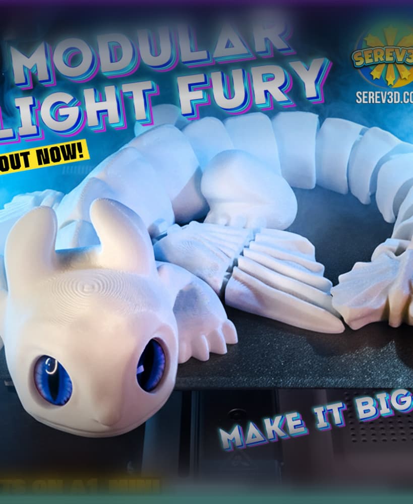 Modular Light Fury Dragon - Snap-Fit Articulated Dragon System, Giant Scale Friendly, 3D STL/3MF 3d model