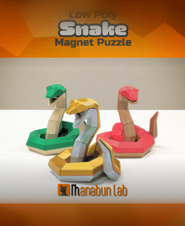 Low Poly Snake Magnet Puzzle (No supports, no AMS) 3d model