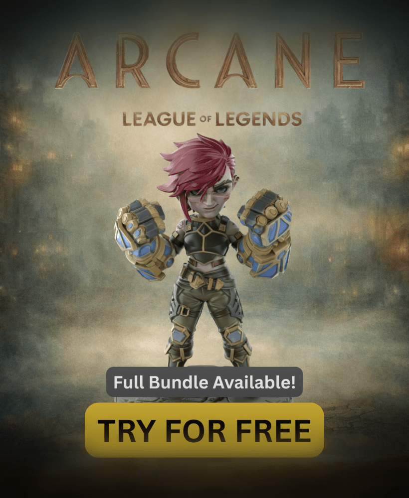 Title: Vi Arcane League of Legends - Free Sample STL | Full 12-Character Bundle on Profile 3d model