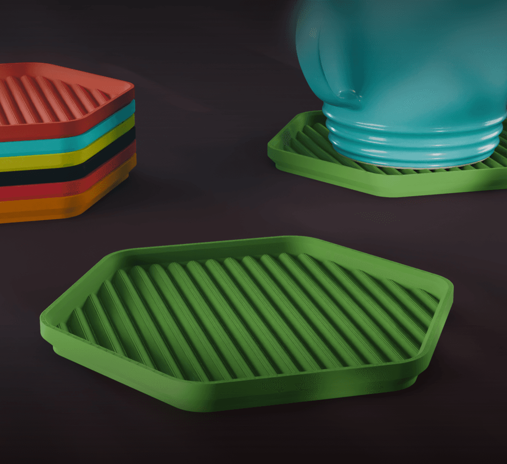 Stackable Scalloped Hexagon Coaster Set 3D Print STL File | 3 Sizes 3d model