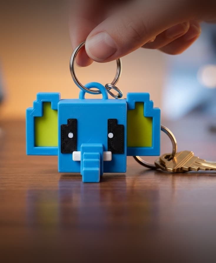 Pixel Elephant Key Chain 3d model