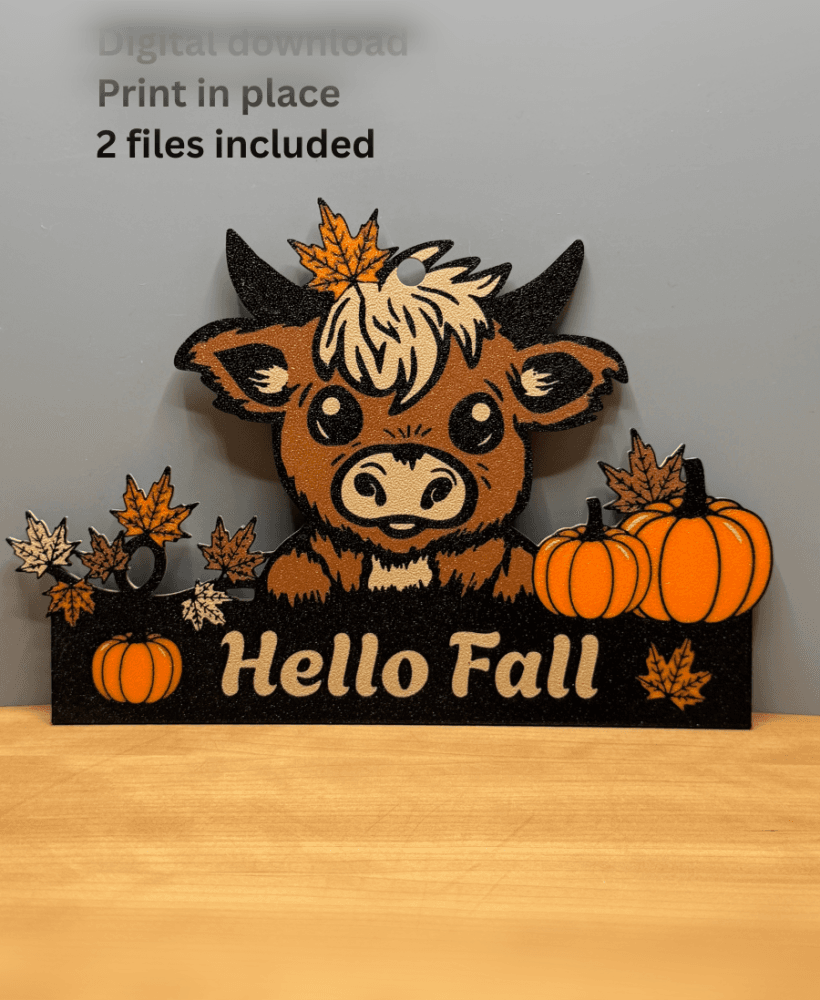 Hello Fall Highland Cow Door or Wall Art 2 Files Fall Decor Autumn Decor 3d model