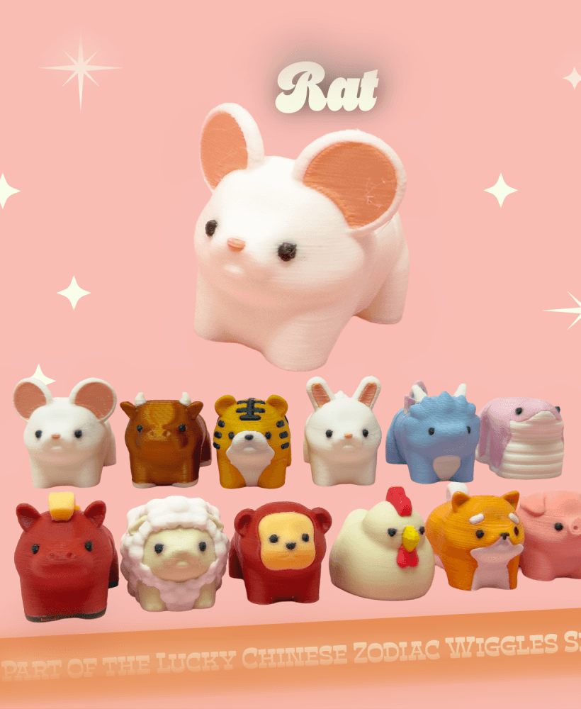 Rat: Lucky Chinese Zodiac Wiggles Set - Articulated, Print in Place, Animal Figures 3d model