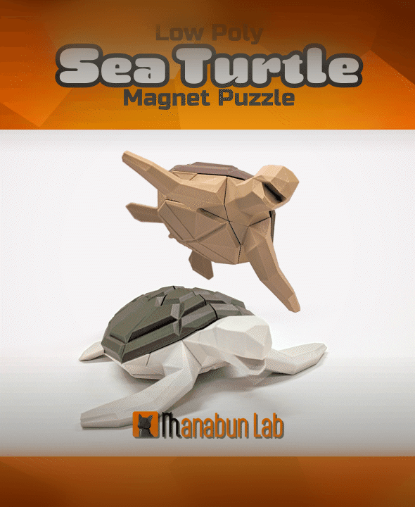Low Poly Sea Turtle Magnet Puzzle (No supports, no AMS) 3d model