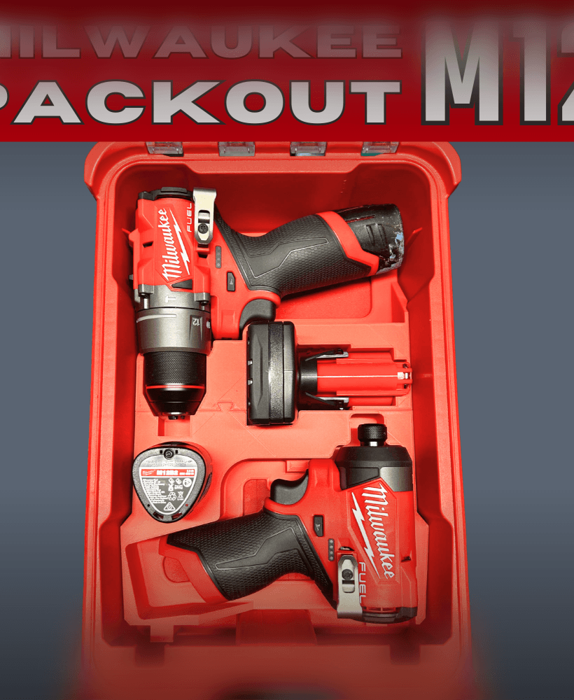 Milwaukee Packout Insert - M12 Impact & Drill - Batteries & Airtag 3d model