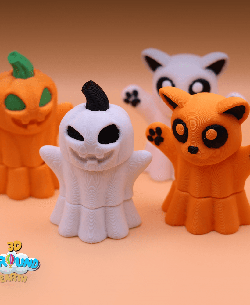 Flexi Chibi Ghost Cat and Pumpkin 3d model