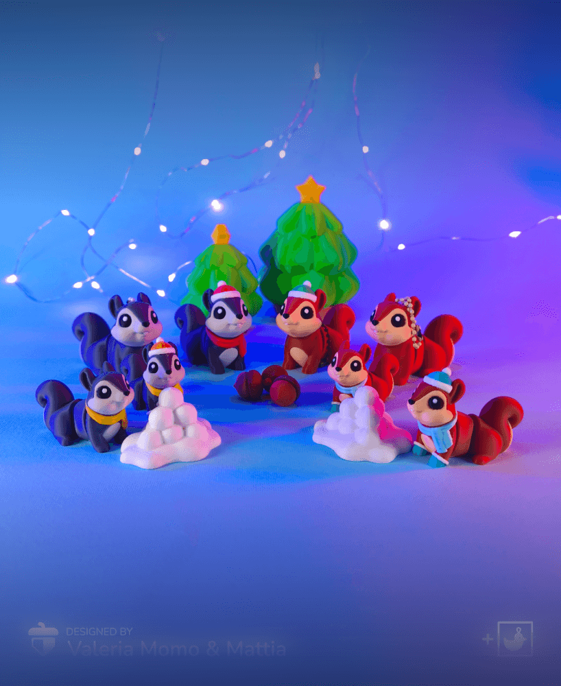Cute Flexi Squirrel (Toy, Keychain), + Winter Edition 3d model